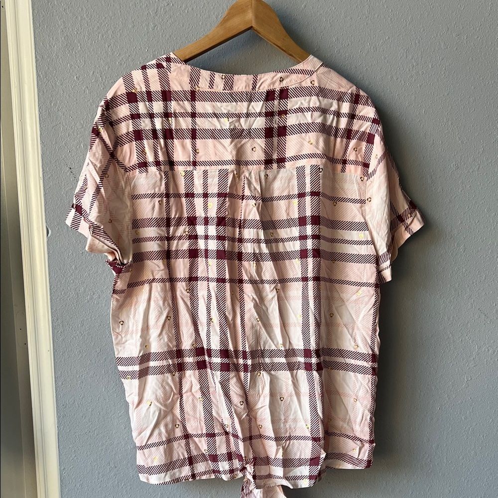 Harve Benard Pink and Burgundy Plaid Tie-Front Top - Picture 6 of 6